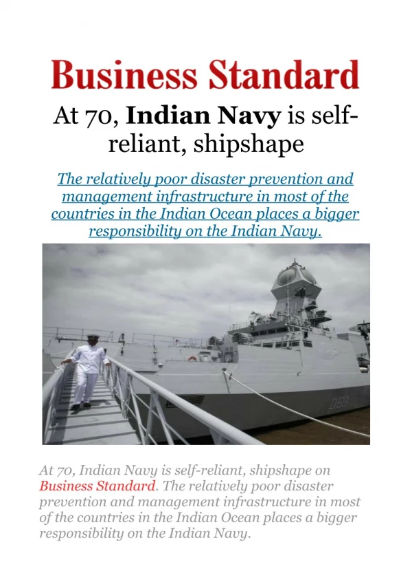 At 70, Indian Navy is self-reliant, shipshape