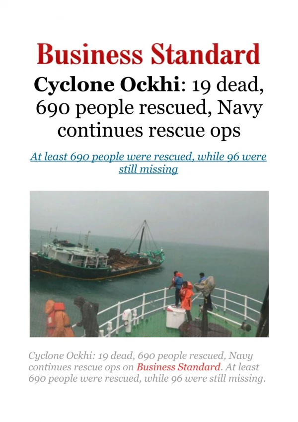 Cyclone Ockhi: 19 dead, 690 people rescued, Navy continues rescue ops