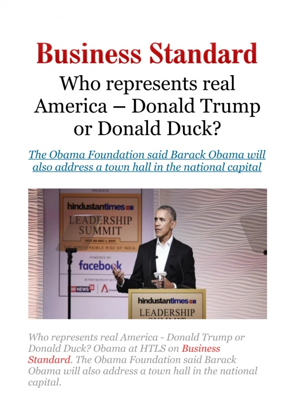 Who represents real America - Donald Trump or Donald Duck? Obama at HTLS