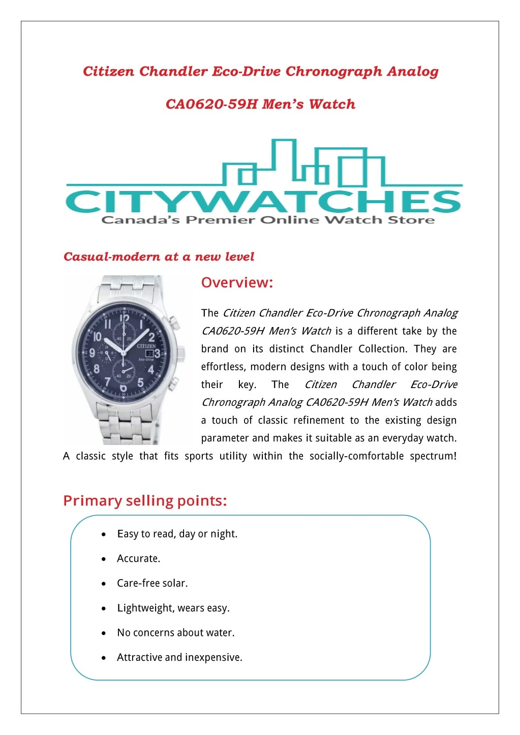 citizen chandler eco drive chronograph analog