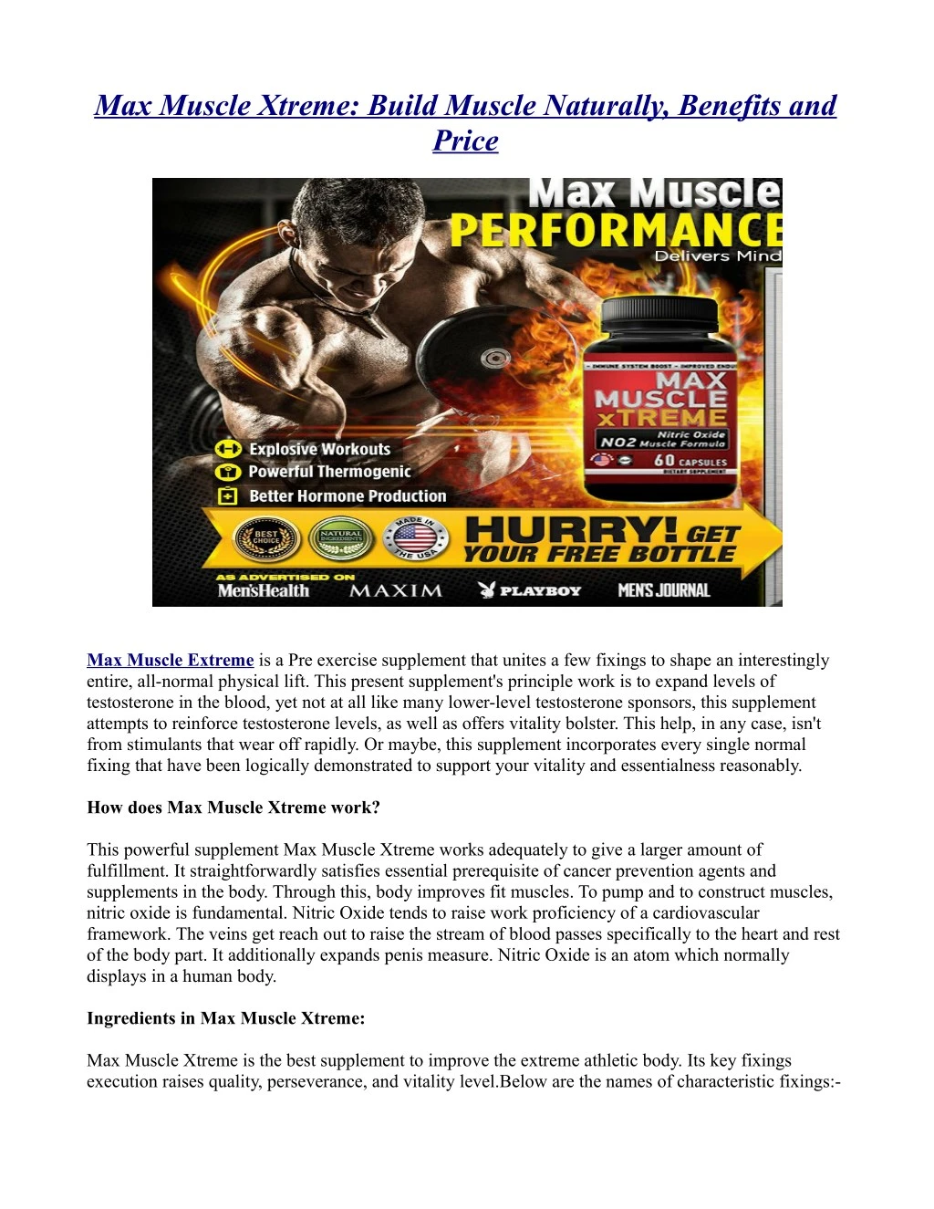 max muscle xtreme build muscle naturally benefits