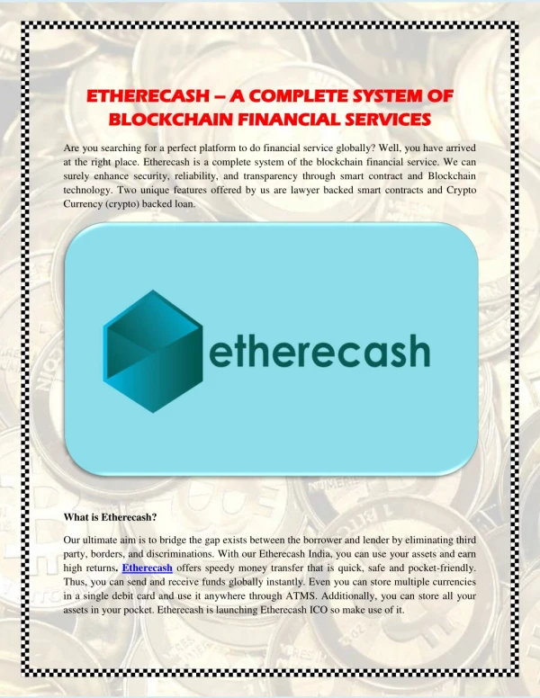 Etherecash – A Complete System of Blockchain Financial Services