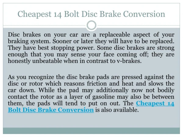 Cheapest 14 Bolt Disc Brake Conversion