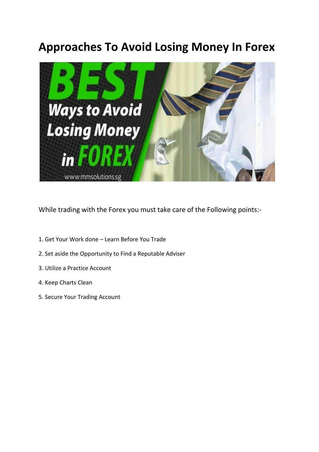 approaches to avoid losing money in forex