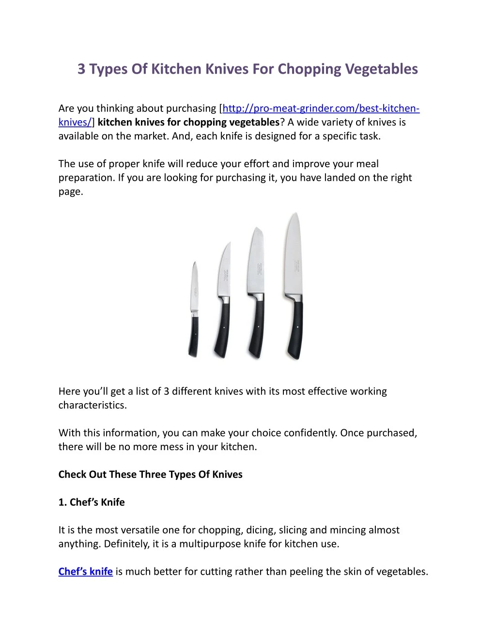 3 types of kitchen knives for chopping vegetables
