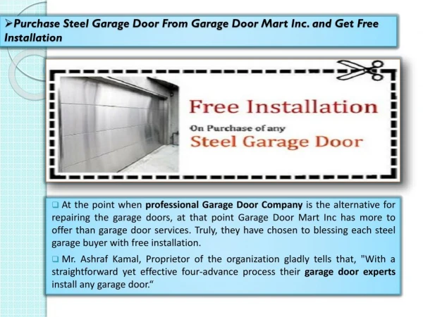 Purchase Steel Garage Door From Garage Door Mart Inc. and Get Free Installation
