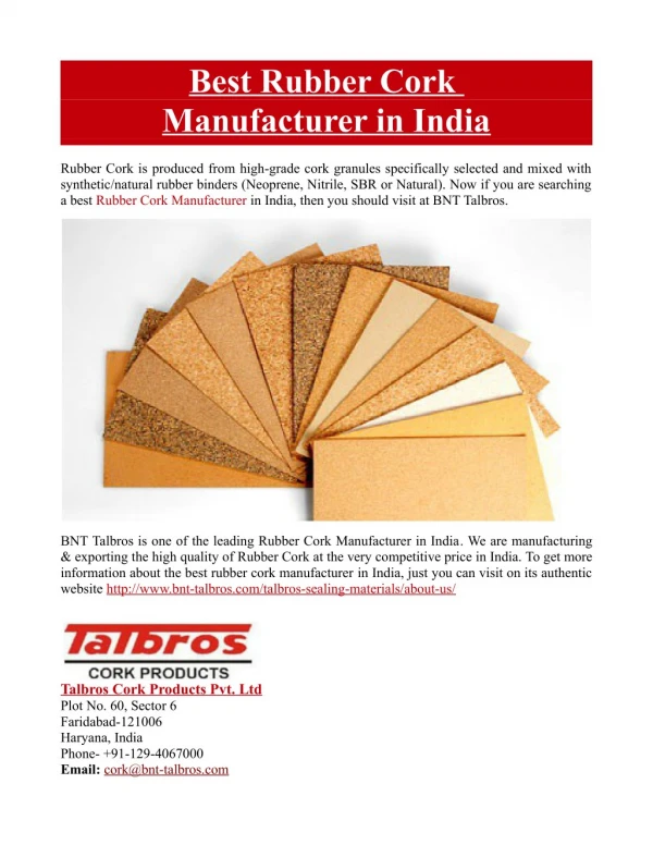 Rubber Cork Manufacturer in India