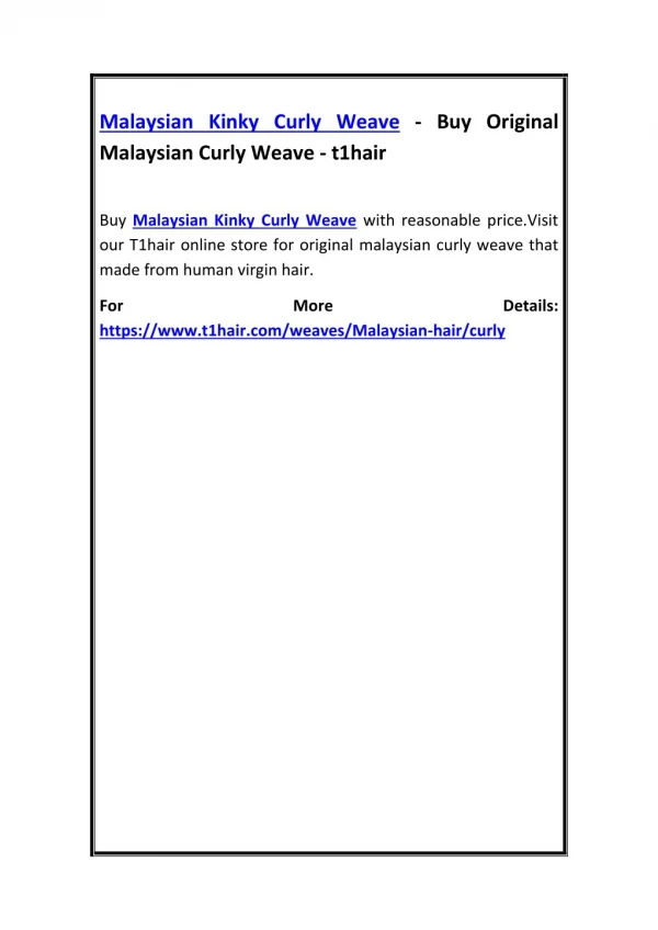 Malaysian Kinky Curly Weave - Buy Original Malaysian Curly Weave - t1hair