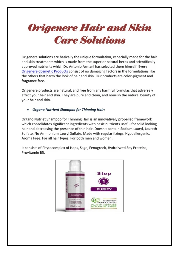 Origenere Hair and Skin Care Solutions