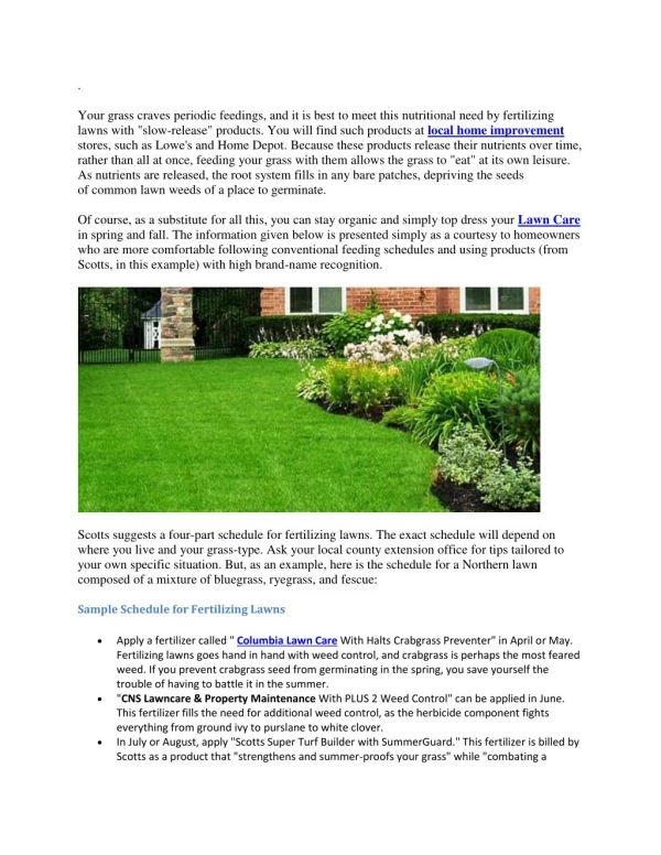 Schedule for Fertilizing Lawns