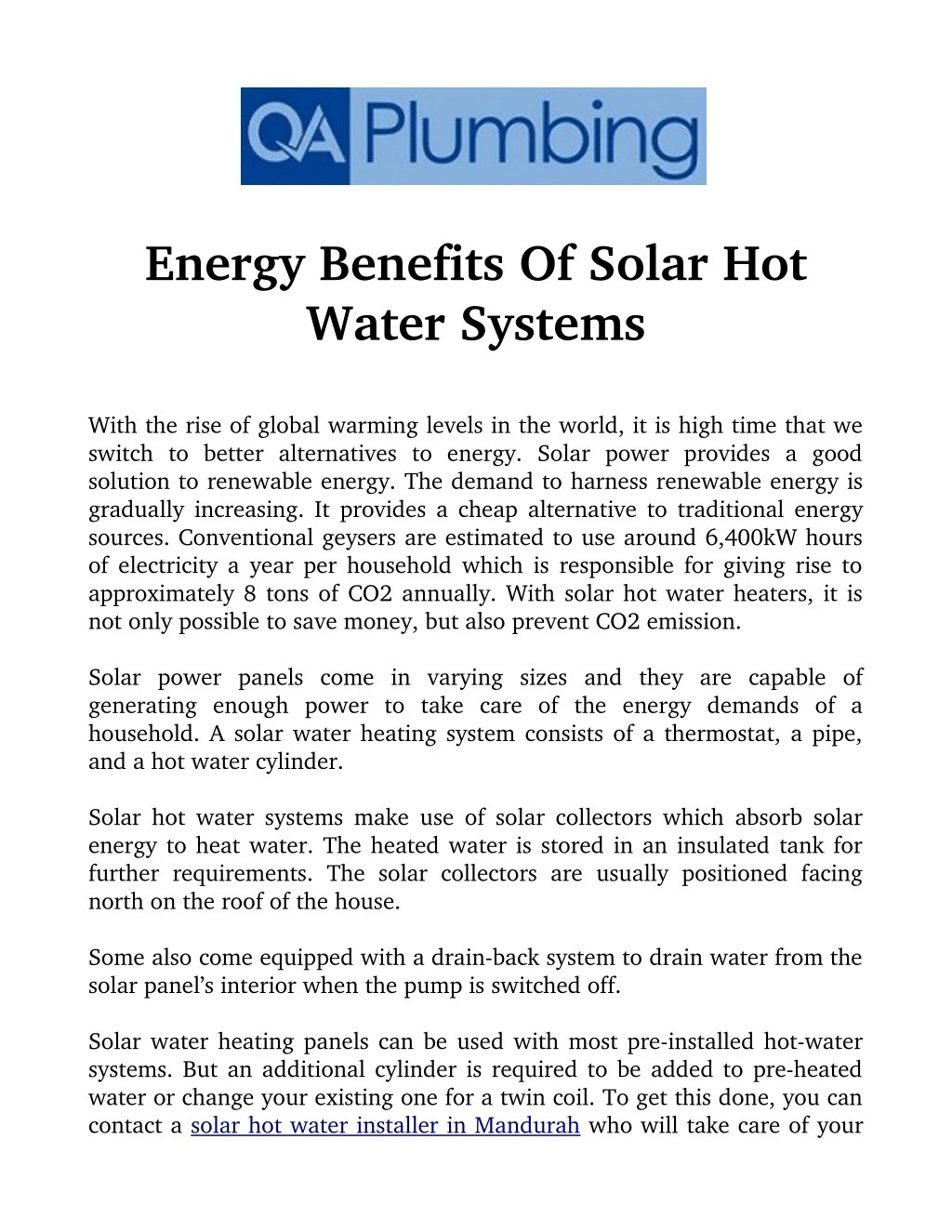 energy benefits of solar hot water systems