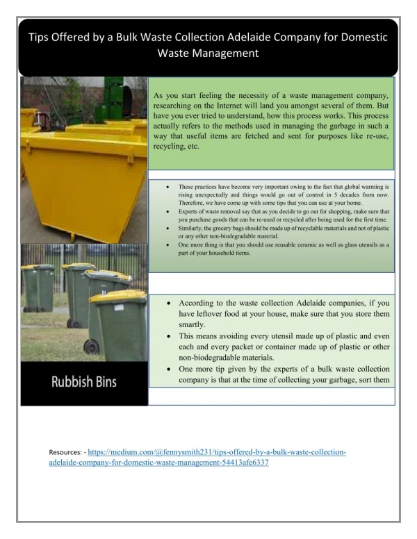Tips Offered by a Bulk Waste Collection Adelaide Company for Domestic Waste Management