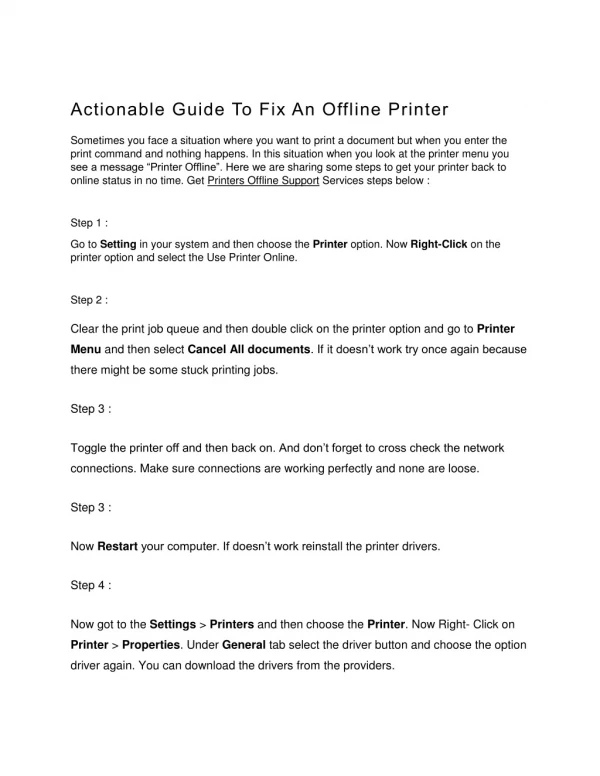 Actionable guide to fix an offline printer