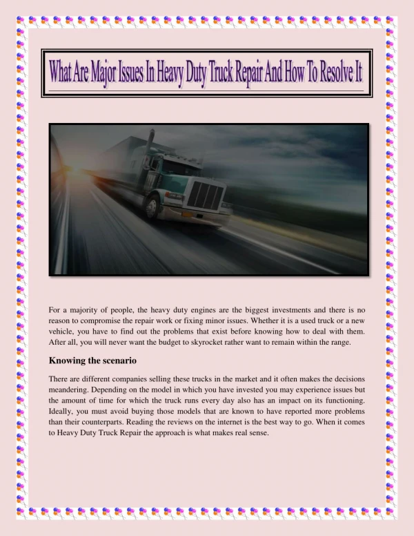 What Are Major Issues In Heavy Duty Truck Repair And How To Resolve It