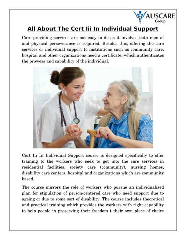 All About The Cert Iii In Individual Support