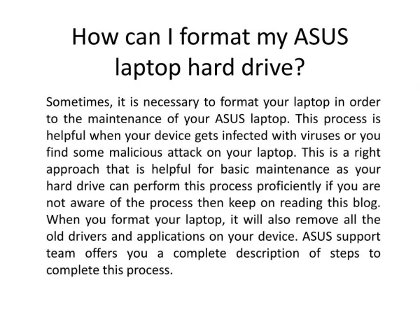 How can I format my ASUS laptop hard drive?