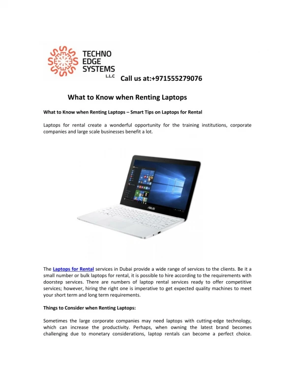 What to Know When Renting a Laptop | Laptops for Rent | Techno Edge Systems LLC