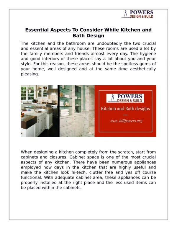 Essential Aspects To Consider While Kitchen and Bath Design