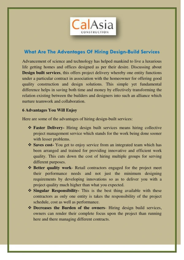 what are the advantages of hiring design build