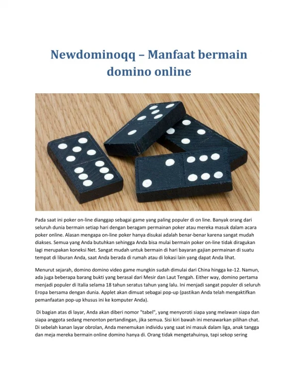 Newdominoqq â€“ Manfaat bermain domino online