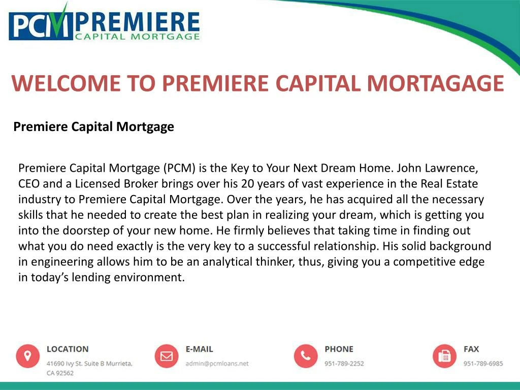 welcome to premiere capital mortagage