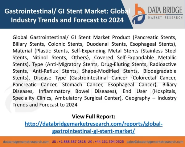Gastrointestinal/ GI Stent Market Size, Share, Growth, Trends & Outlook to 2024