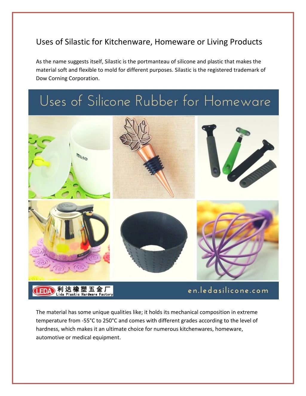 uses of silastic for kitchenware homeware