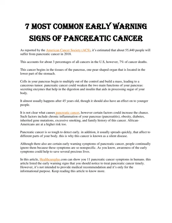 7 Most Common Early Warning Signs Of Pancreatic cancer