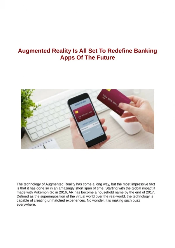 Augmented Reality Is All Set To Redefine Banking Apps Of The Future