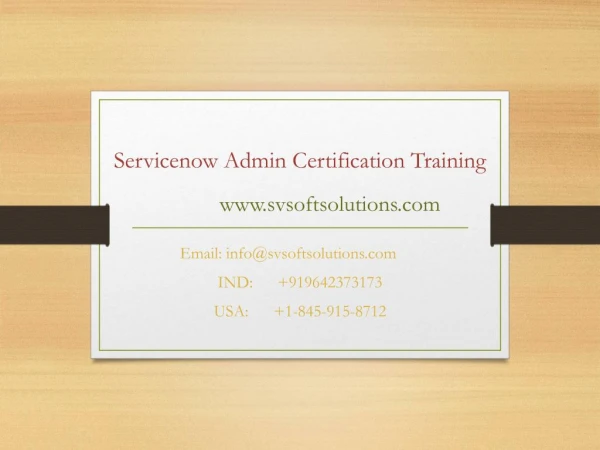 Servicenow Admin Certification Training by SV Soft Solutions