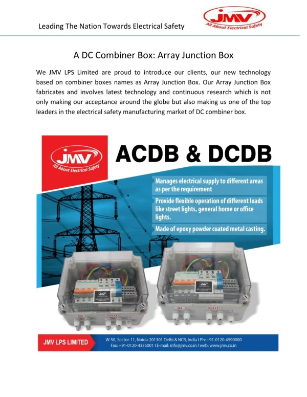 A DC Combiner Box Array Junction Box