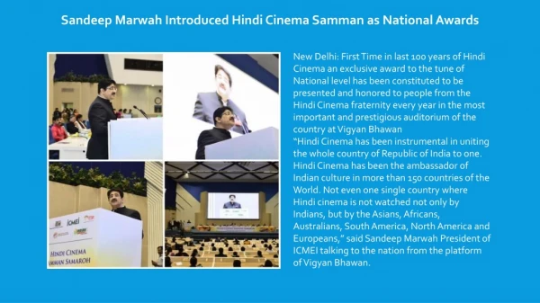 Sandeep Marwah Introduced Hindi Cinema Samman as National Awards