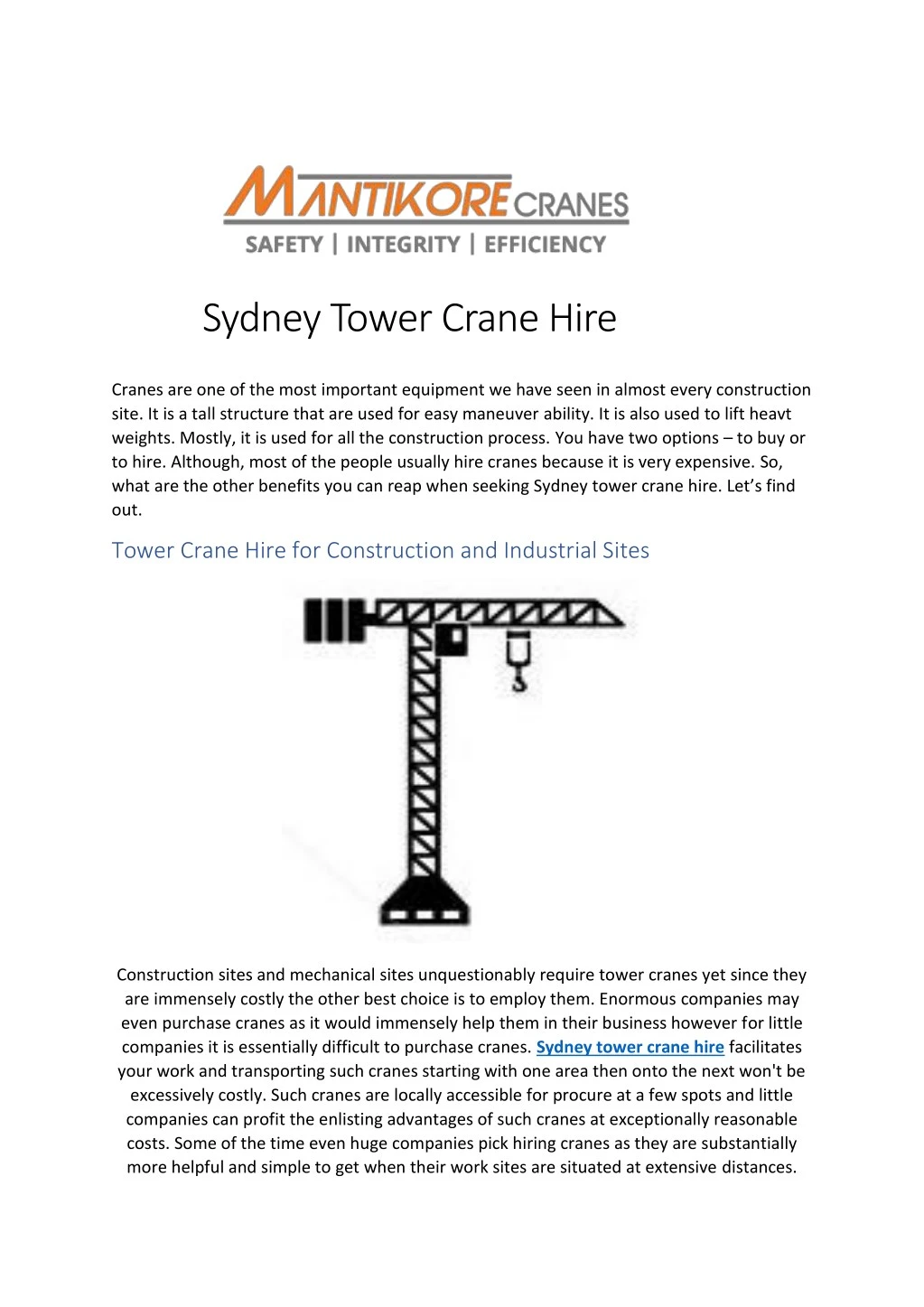 sydney tower crane hire