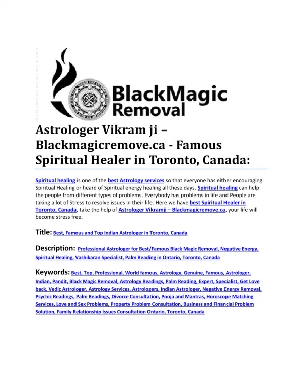 Astrologer Vikram ji â€“ Blackmagicremove.ca - Famous Spiritual Healer in Toronto, Canada
