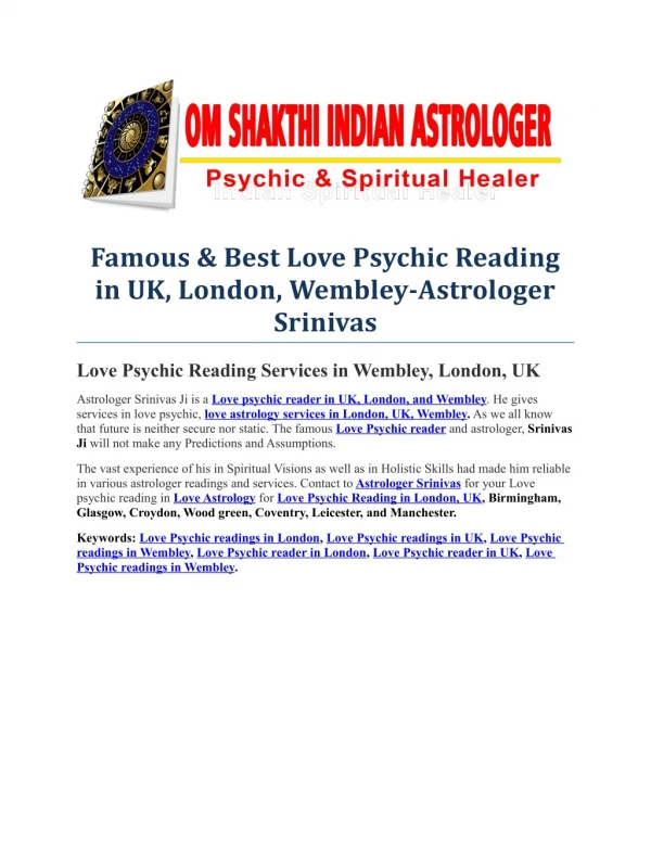 Best & Famous Love Psychic readings in Wembley, London, UK