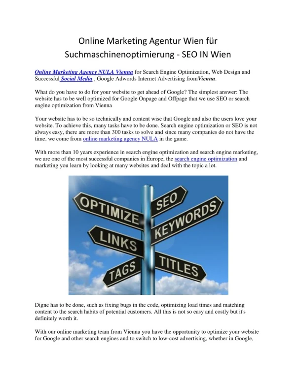 Online Marketing Agentur Wien für Suchmaschinenoptimierung - SEO IN Wien