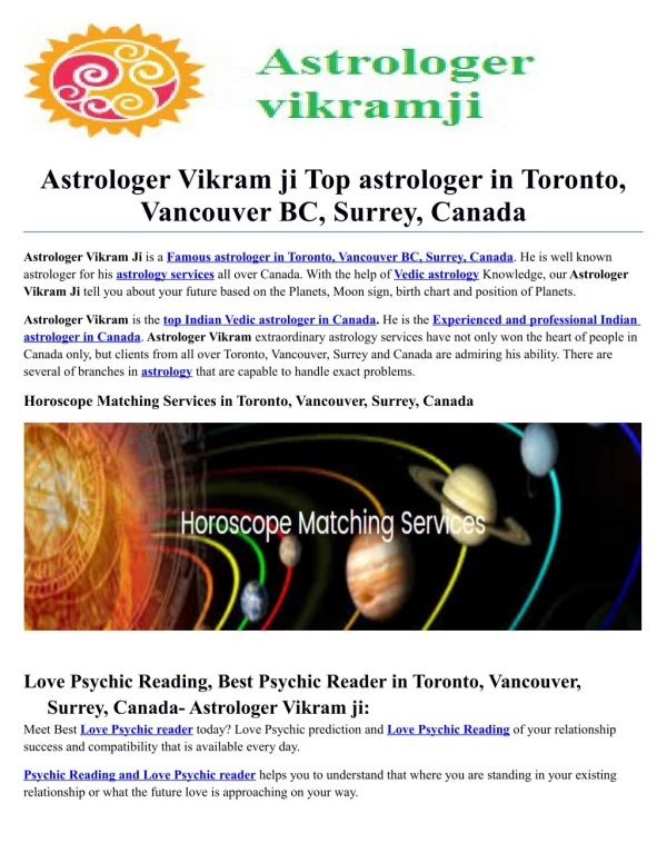 Astrologer Vikram ji Top astrologer in Toronto, Vancouver BC, Surrey, Canada