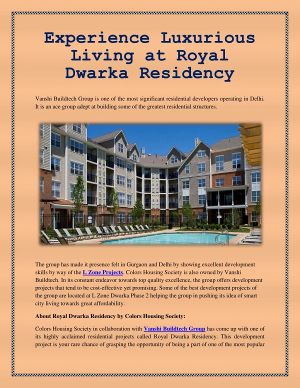 Experience Luxurious Living at Royal Dwarka Residency