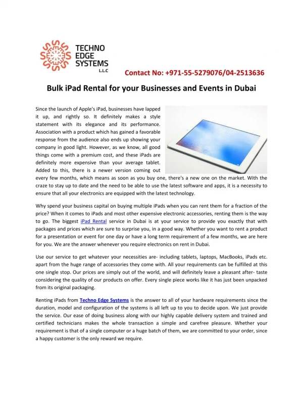 Bulk iPad Rentals for Business and Events in Dubai