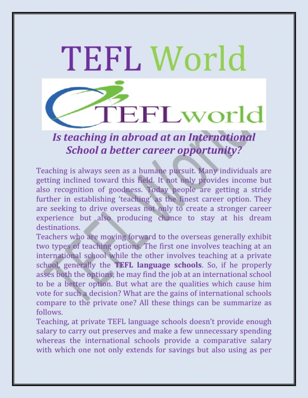 Is teaching in abroad at an International School a better career opportunity?