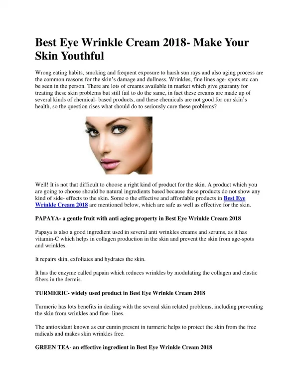 Best Eye Wrinkle Cream 2018- Make Your Skin Youthful