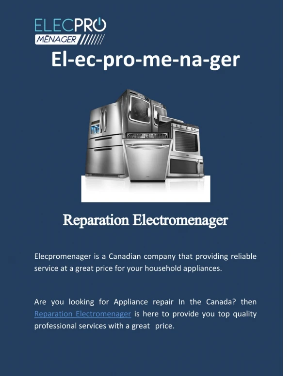 Reparation electromenager | Appliance repair