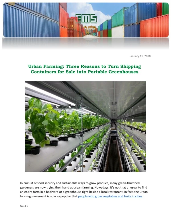 Urban Farming: Three Reasons to Turn Shipping Containers for Sale into Portable Greenhouses