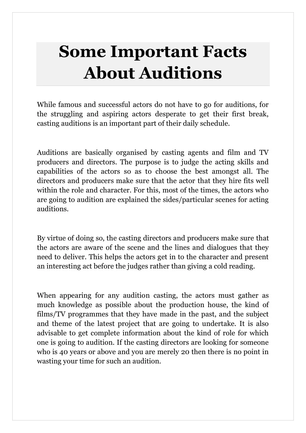 some important facts about auditions
