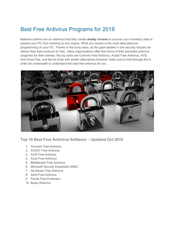 Best Free Antivirus of 2018