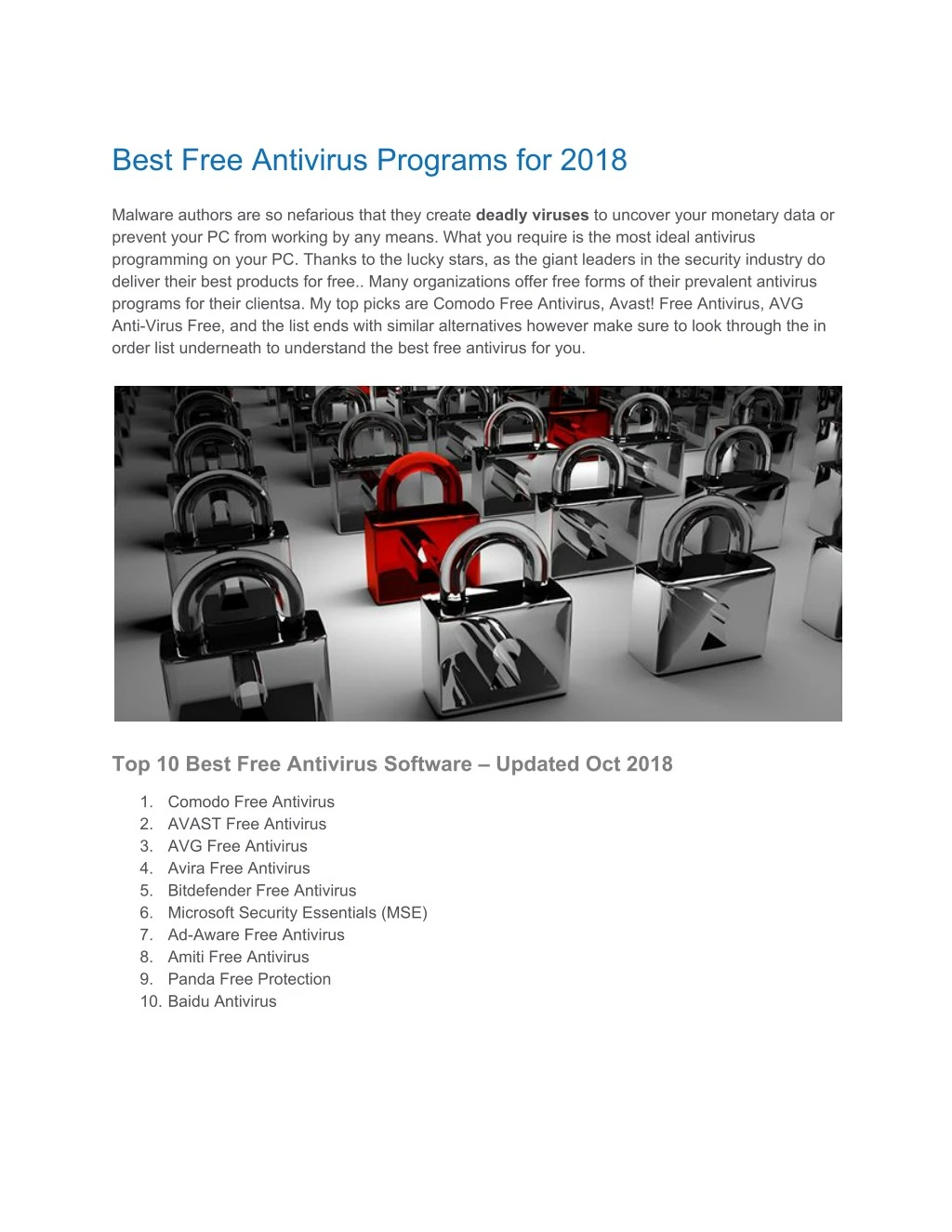best free antivirus programs for 2018 malware