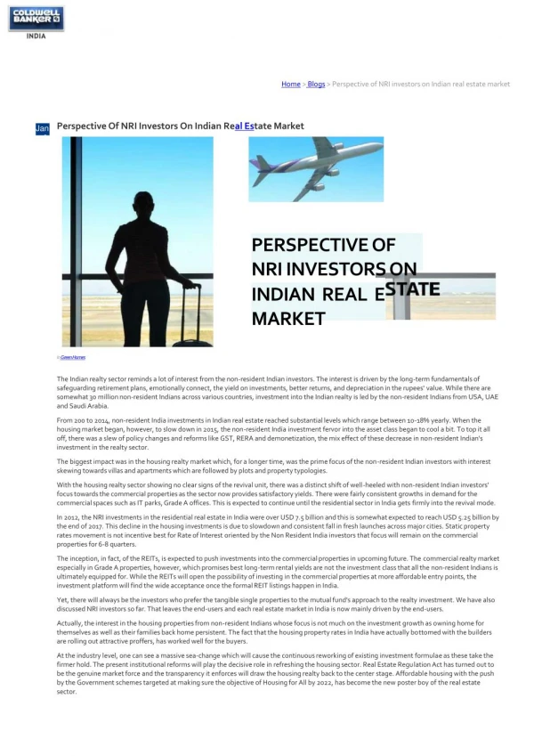 Perspective of nri investors on indian real estate market