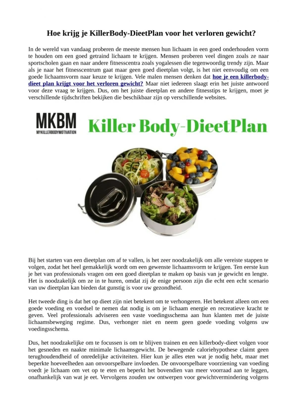 hoe krijg je een killerbody dieetplan voor het verloren gewicht?