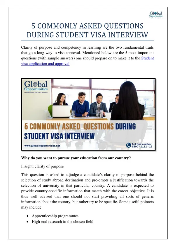 5 Commonly Asked Questions During Student Visa Interview