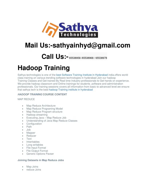 Hadoop training In Hyderabad